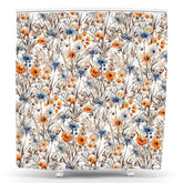 Lofaris Watercolor Blue Orange Wildflower Shower Curtain
